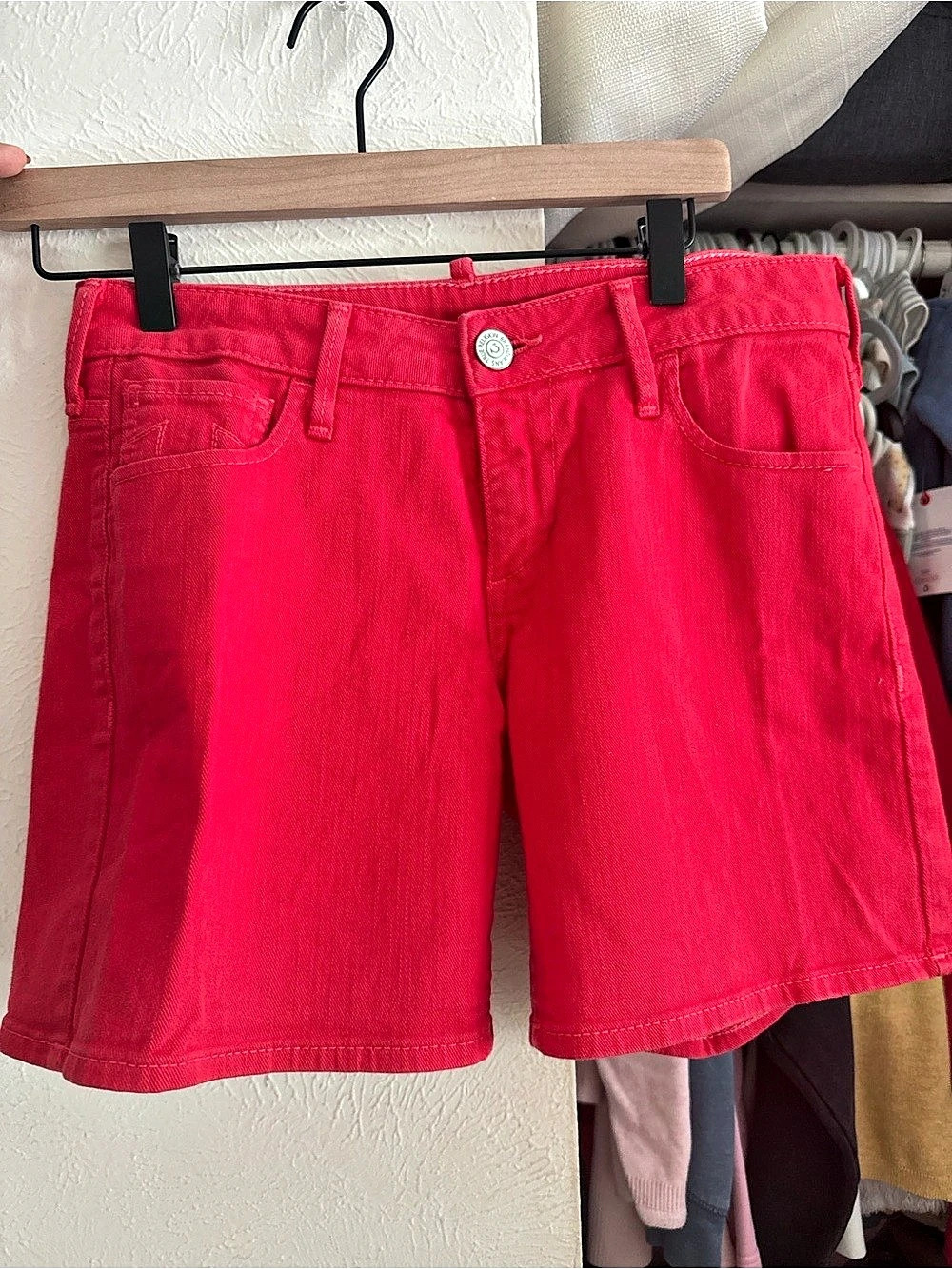 True Religion Joey Low Rise Flap Short red Jean Shorts